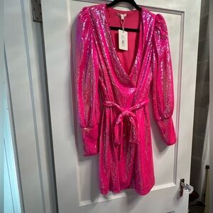 GB V-Neck Long Sleeve Sequin Wrap Dress